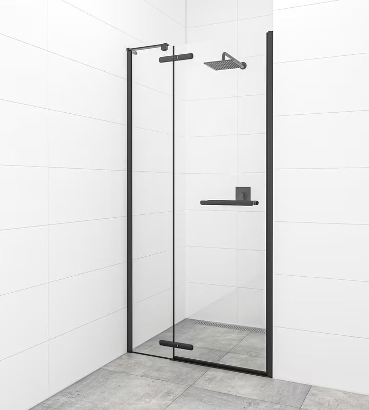 Varstomos dušo durys SAT Tgd New 90 cm, juodos matinės spalvos, su skaidriu stiklu ir Easyclean danga.