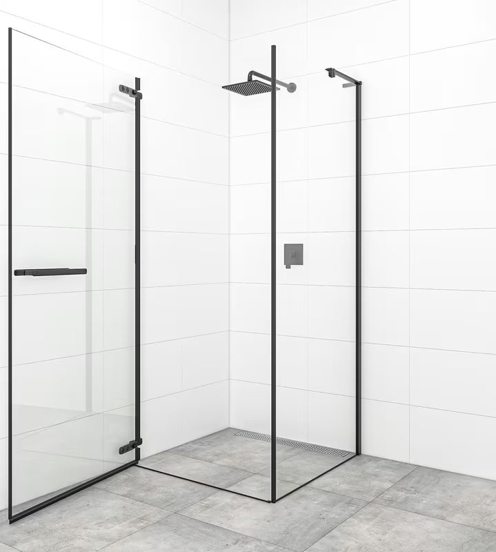 Varstomos dušo durys SAT TGD New 90 cm su juodos matinės spalvos profiliais ir skaidriu stiklu