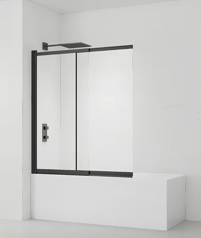 Slankiojanti vonios sienelė SAT Vision 140x120 cm su juodu profiliu ir skaidriu stiklu