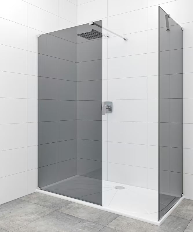 Dušo sienelė SAT Walk-in 100x90 cm su nepermatomu dūminio efekto stiklu ir blizgiu chromo profiliu