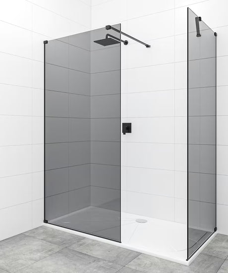 Juoda walk-in dušo sienelė SAT Walk-in 100x90 cm su nepermatomu dūminiu stiklu ir Easy Clean danga.
