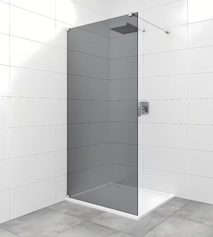 Dušo sienelė SAT Walk-in 100x200 cm su nepermatomu dūminio efekto stiklu ir blizgaus chromo apdaila.