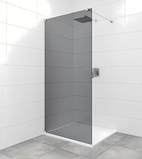 Dušo sienelė SAT Walk-in 100x200 cm su nepermatomu dūminio efekto stiklu ir blizgaus chromo apdaila.