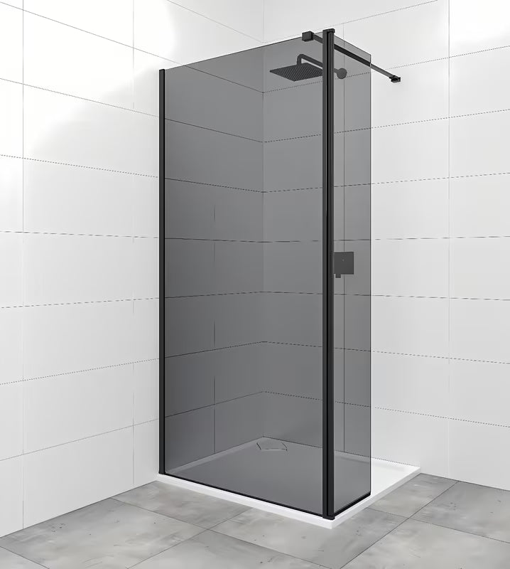 SAT Walk-in walk in Dušo-Sienelė 100 cm, juodos spalvos, su dūminto matinio stiklo užpildu.