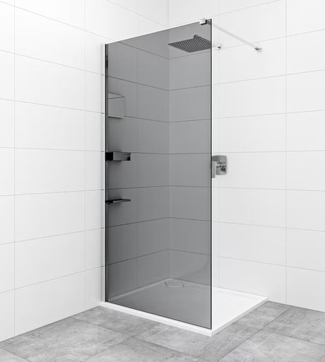 SAT Walk-in walk in Dušo-Sienelė 100 cm blizgaus chromo spalvos su nepermatomu dūminio efekto stiklu.