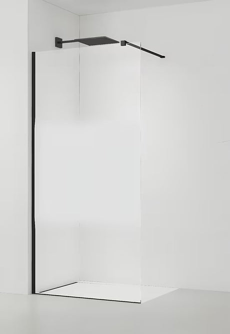 Juoda walk-in dušo sienelė SAT Walk-in 100 cm su skaidriu stiklu ir matine juosta
