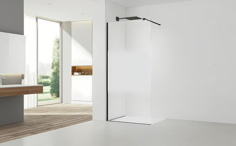 Juoda walk-in dušo sienelė SAT Walk-in 100 cm su skaidriu stiklu ir matine juosta