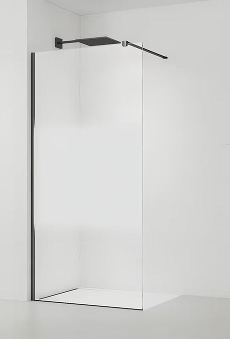 Juoda walk-in dušo sienelė SAT Walk-in 100 cm su skaidriu stiklu ir matine juosta