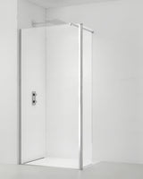 Walk-in dušo sienelė SAT Walk-in 100 cm su skaidriu stiklu, varstoma sienele ir blizgaus chromo profiliais.