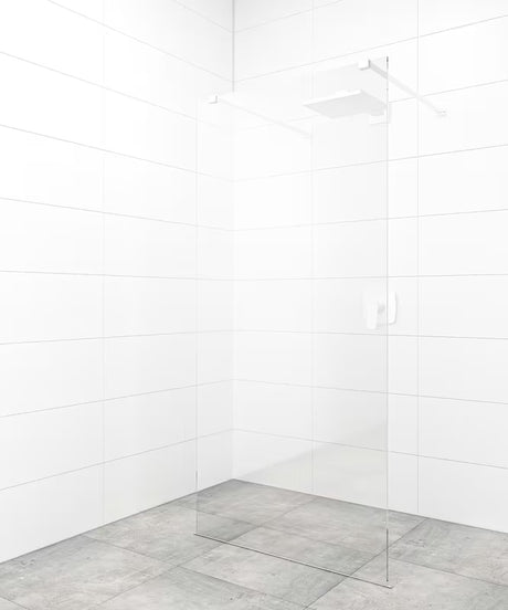 SAT Walk-in walk in Dušo-Sienelė 100 cm, baltos spalvos, su skaidriu grūdintu stiklu ir EasyClean danga.