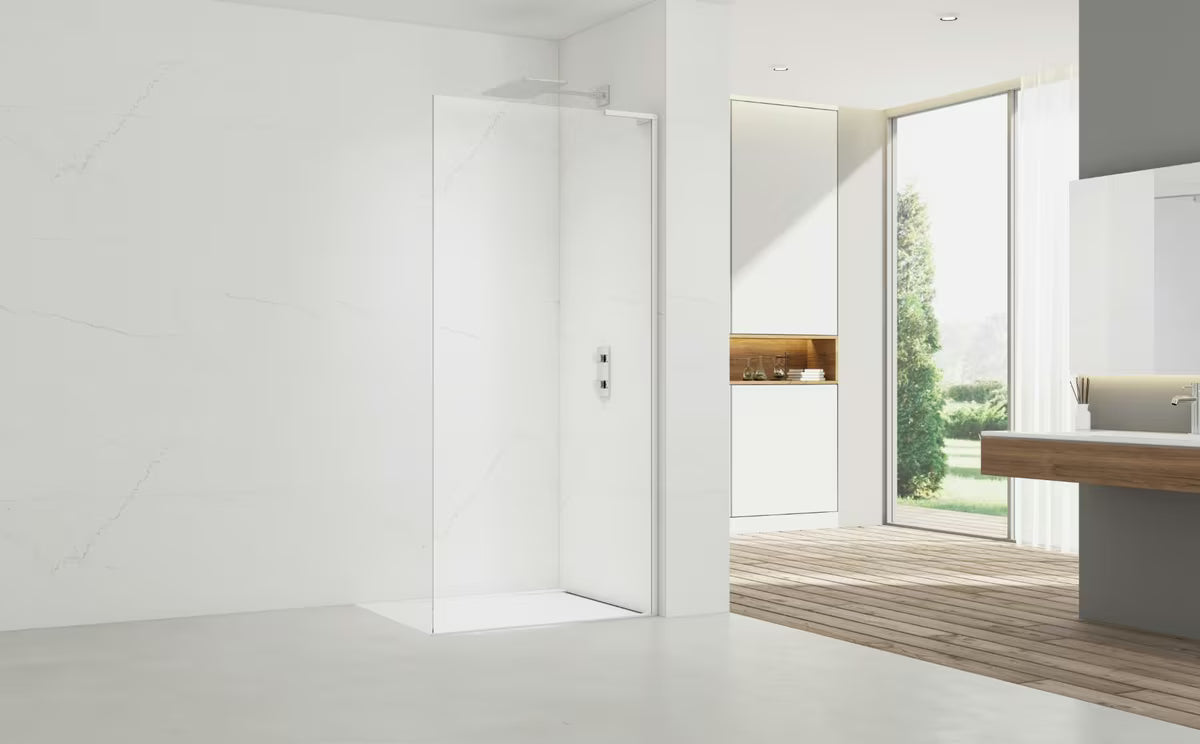 SAT Walk-in walk in Dušo-Sienelė 100 cm, baltos spalvos, su skaidriu grūdintu stiklu