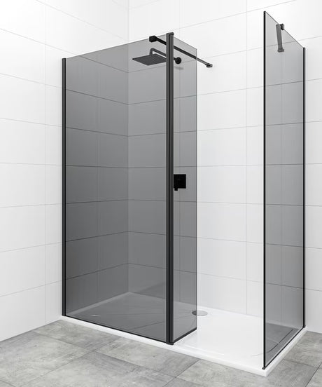 Juoda walk-in dušo sienelė SAT Walk-in 110x90 cm su nepermatomu dūminio efekto stiklu