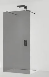 SAT Walk-in walk in Dušo-Sienelė 110 cm juodos spalvos, su skaidriu stiklu ir berėmiu dizainu.