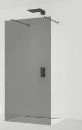 SAT Walk-in walk in Dušo-Sienelė 110 cm juodos spalvos, su skaidriu stiklu ir berėmiu dizainu.