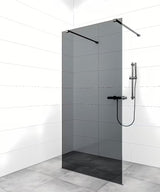 SAT Walk-in walk in Dušo-Sienelė 110 cm juodos spalvos, su skaidriu stiklu ir berėmiu dizainu.