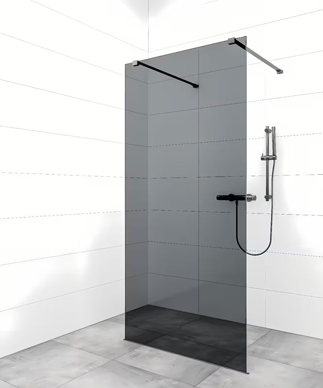 SAT Walk-in walk in Dušo-Sienelė 110 cm juodos spalvos, su skaidriu stiklu ir berėmiu dizainu.
