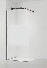 Juoda walk-in dušo sienelė SAT Walk-in 110 cm su skaidriu stiklu ir matine juosta