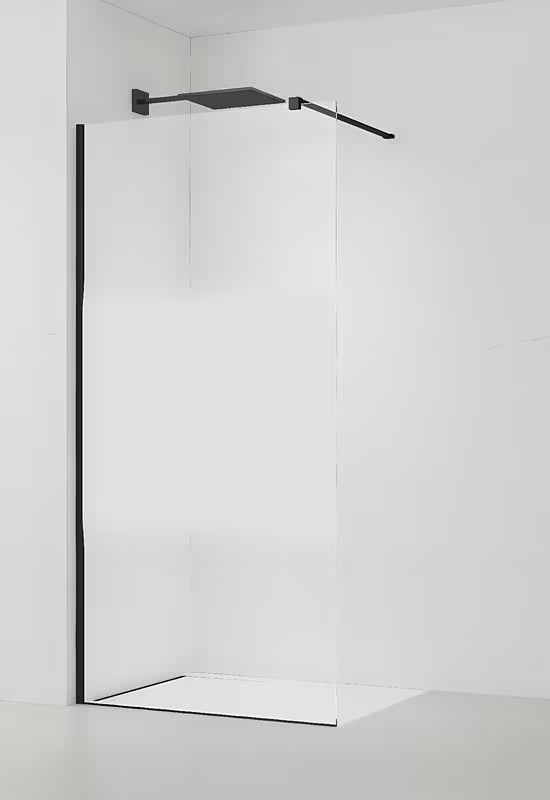 Juoda walk-in dušo sienelė SAT Walk-in 110 cm su skaidriu stiklu ir matine juosta