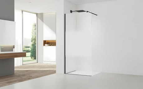 Juoda walk-in dušo sienelė SAT Walk-in 110 cm su skaidriu stiklu ir matine juosta