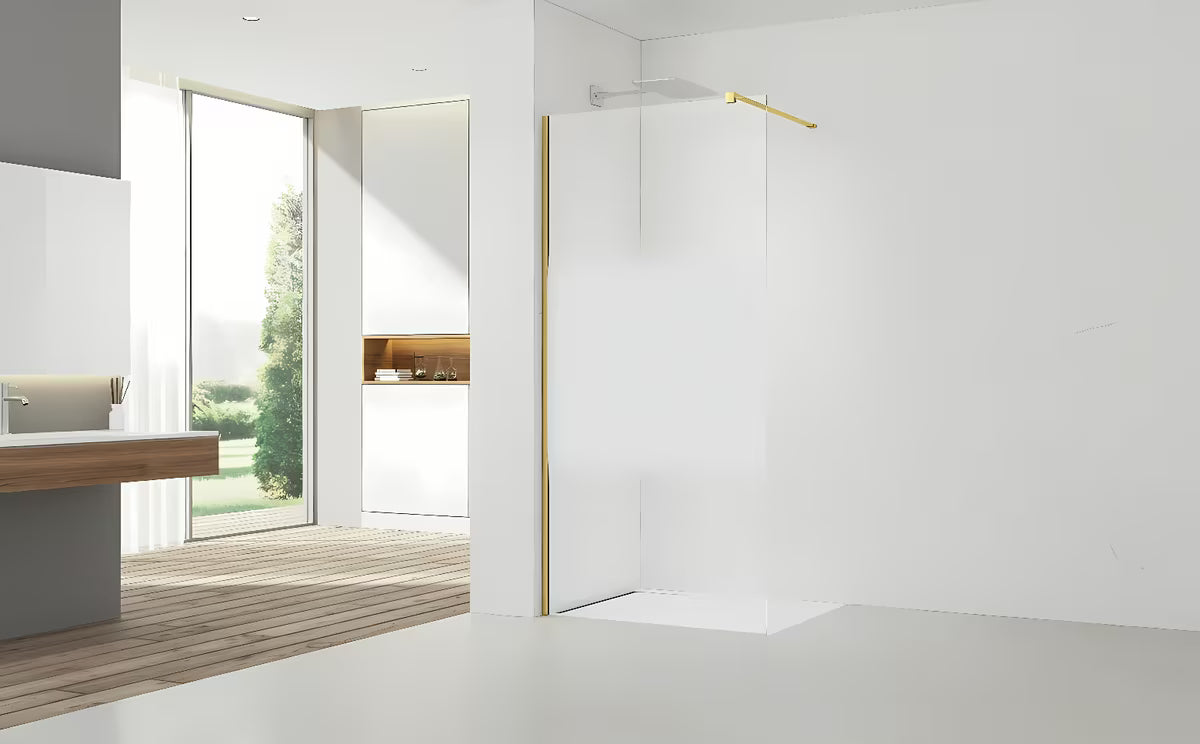SAT Walk-in walk in Dušo-Sienelė 110 cm, blizgios aukso spalvos, su skaidriu stiklu ir matine juosta
