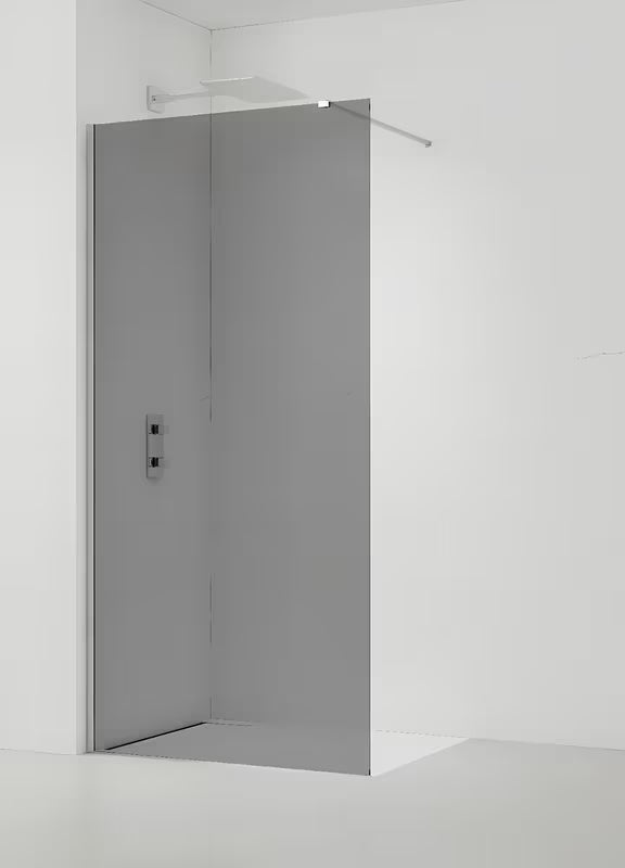 SAT Walk-in walk in Dušo-Sienelė 120 cm iš nepermatomo dūminio stiklo su blizgaus chromo profiliais.