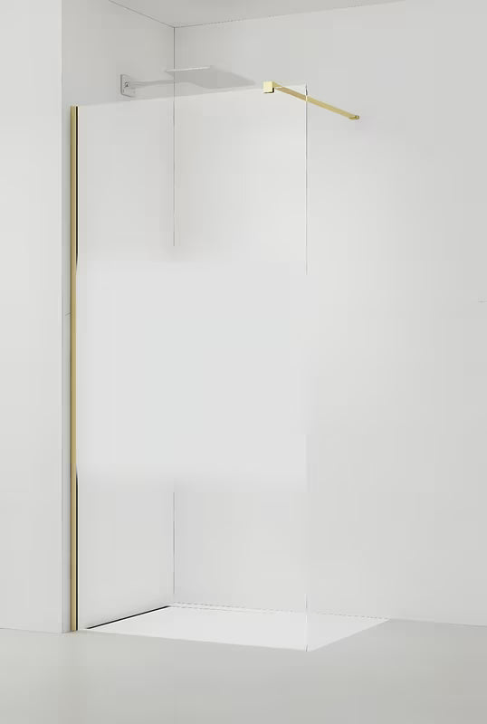 Walk-in dušo sienelė SAT Walk-in 120 cm iš skaidraus stiklo su matine juosta ir šlifuoto aukso profiliu