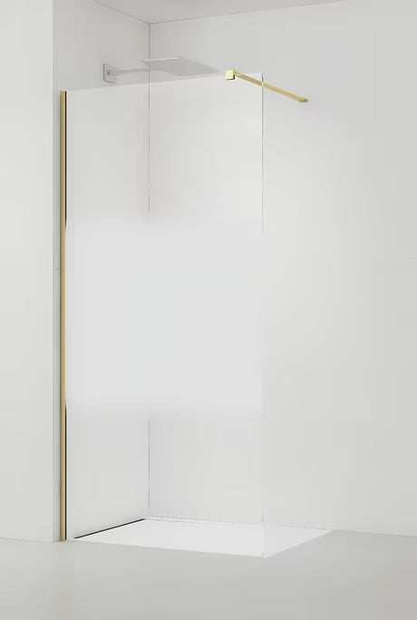 Walk-in dušo sienelė SAT Walk-in 120 cm iš skaidraus stiklo su matine juosta ir šlifuoto aukso profiliu