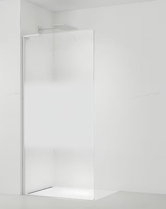SAT Walk-in walk in Dušo-Sienelė 120 cm, baltos spalvos, iš skaidraus stiklo su privatumo juosta