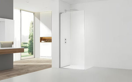 Walk-in dušo sienelė SAT Walk-in 120 cm, chromo spalvos, skaidrus stiklas, berėmis dizainas.