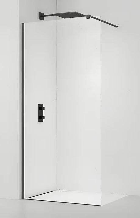 Walk-in dušo sienelė SAT Walk-in 130 cm su skaidriu stiklu ir juodos spalvos profiliais