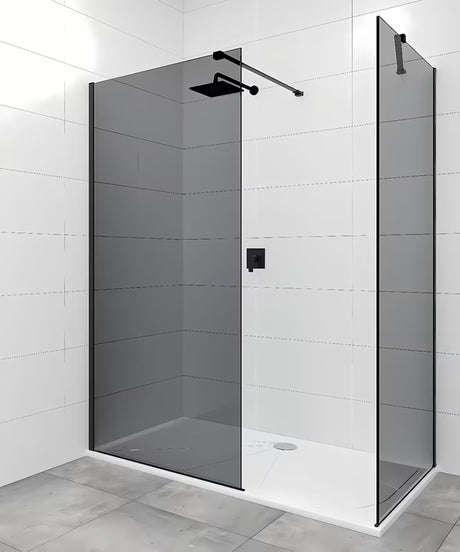SAT Walk-in walk in Dušo-Sienelė 140 × 90 cm juodos spalvos su nepermatomu dūminiu stiklu