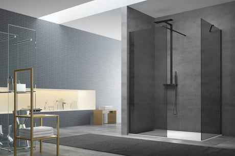 SAT Walk-in walk in Dušo-Sienelė 140 × 90 cm juodos spalvos su nepermatomu dūminiu stiklu