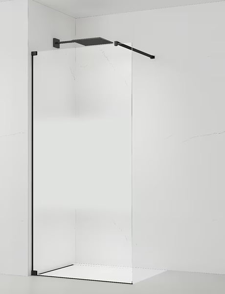 Juoda walk in Dušo-Sienelė SAT Walk-in 140x200 cm iš skaidraus stiklo su matine juosta