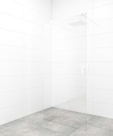 SAT Walk-in walk in Dušo-Sienelė 140 cm iš skaidraus stiklo su baltais tvirtinimo laikikliais
