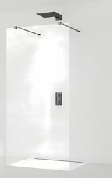 Walk-in dušo sienelė SAT Walk-in 140 cm juodos spalvos su skaidriu stiklu ir berėmiu dizainu.