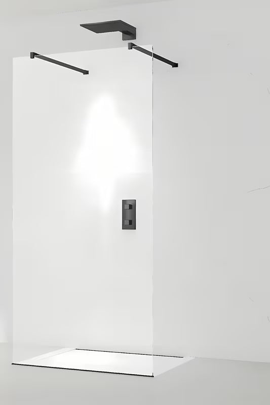 Juoda walk in Dušo-Sienelė SAT 60x200 cm su skaidriu stiklu ir stabilizatoriumi