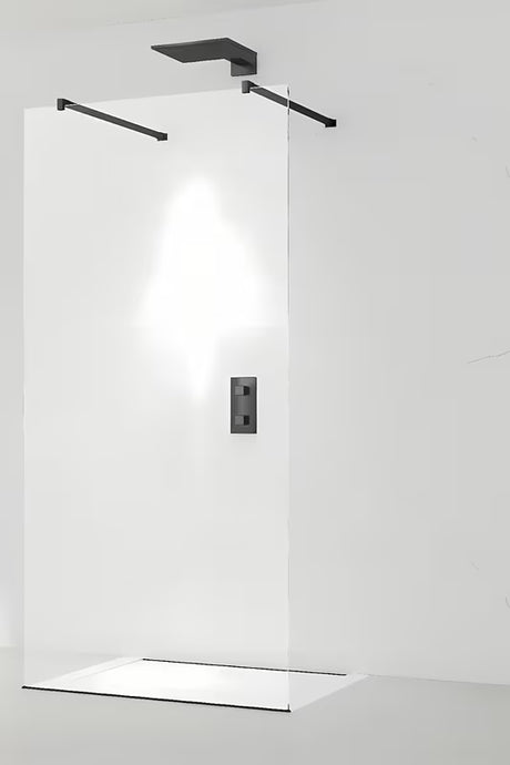 Juoda walk in Dušo-Sienelė SAT 60x200 cm su skaidriu stiklu ir stabilizatoriumi