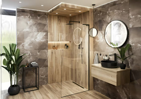 SAT Walk-in walk in Dušo-Sienelė 60 cm, juodos matinės spalvos, su skaidriu grūdintu stiklu