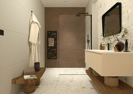 Walk-in dušo sienelė SAT Walk-in 70 cm, juodos matinės spalvos, su skaidriu stiklu ir berėmiu dizainu.
