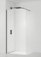 SAT Walk-in walk in Dušo-Sienelė 80 cm juodos spalvos, su skaidriu stiklu ir PVD Gun metal stabilizatoriumi.