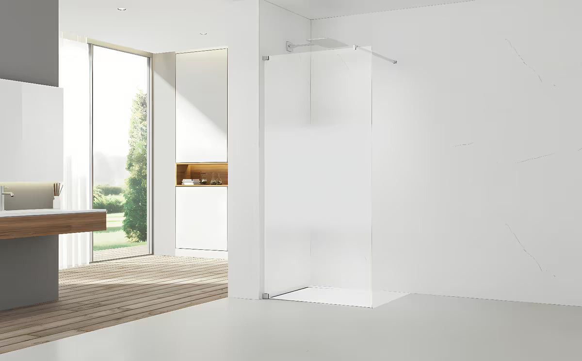 Walk in Dušo-Sienelė SAT Walk-in 90 cm su skaidriu stiklu, matine juosta ir chromo profiliais