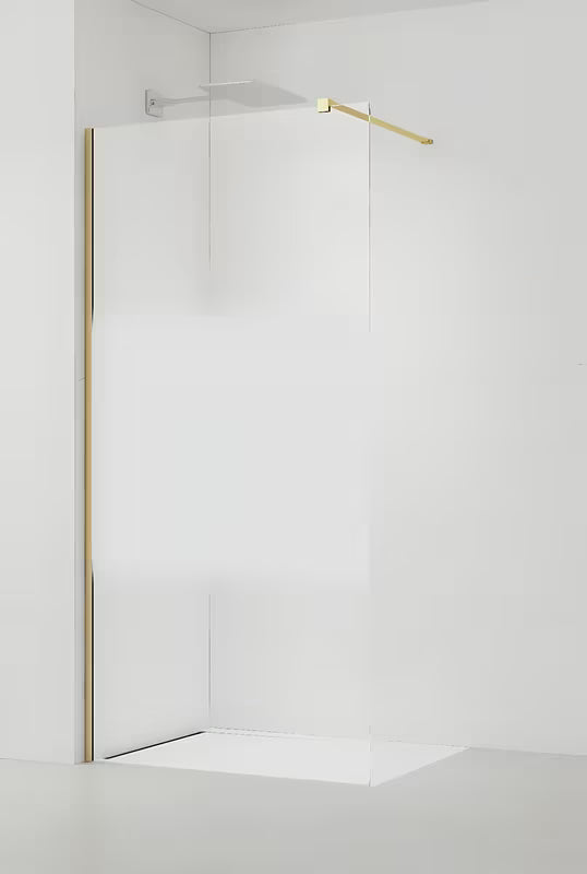 SAT Walk-in walk in Dušo-Sienelė 90 cm, šlifuoto aukso spalvos, su skaidriu stiklu ir matine juosta