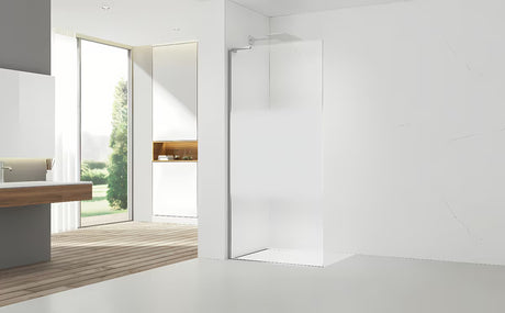 Walk-in dušo sienelė SAT Walk-in 90 cm, chromo spalvos, su skaidriu stiklu ir matine juosta, kairinė versija