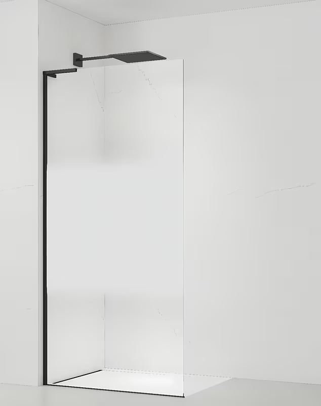 Juoda walk-in dušo sienelė SAT Walk-in 90 cm su skaidriu stiklu ir matine juosta