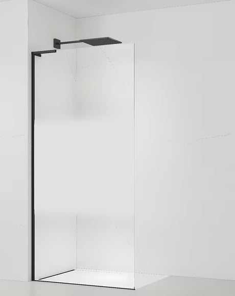 Juoda walk-in dušo sienelė SAT Walk-in 90 cm su skaidriu stiklu ir matine juosta