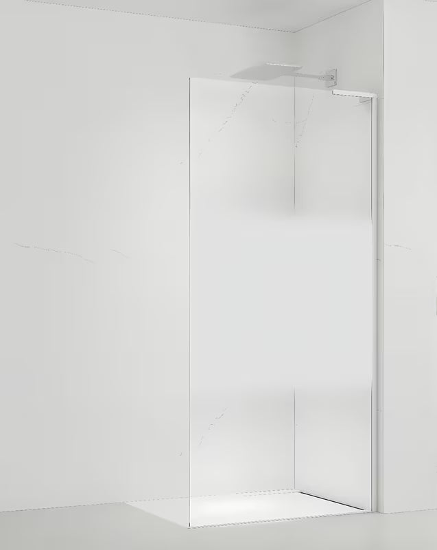 Balta walk-in dušo sienelė SAT Walk-in 90 cm su skaidriu stiklu ir matine juosta