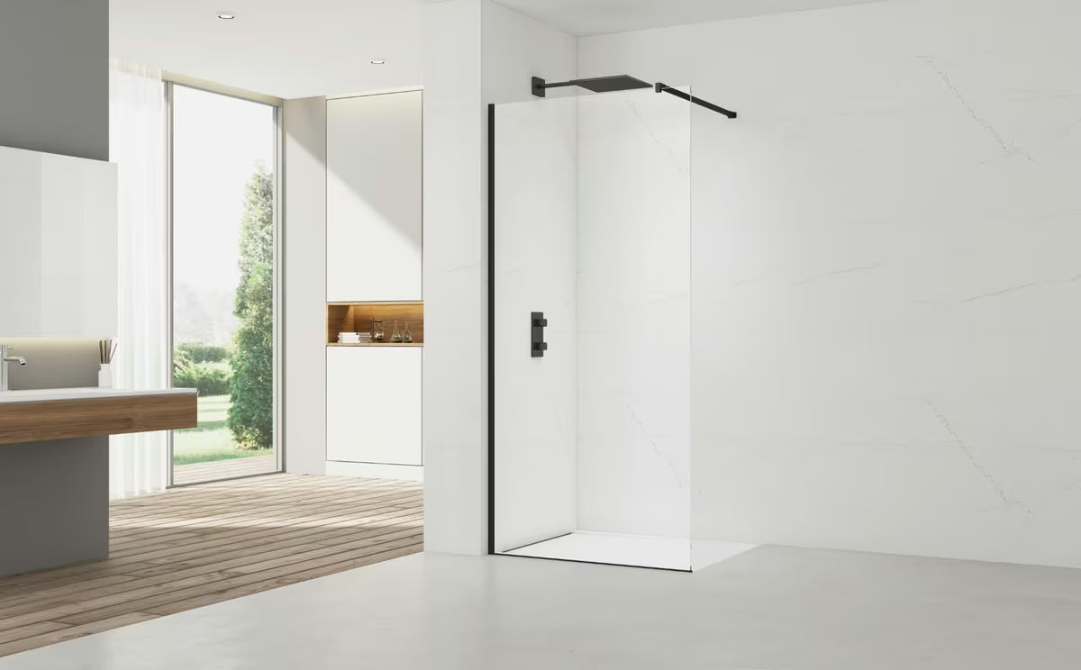 Juoda walk-in dušo sienelė SAT Walk-in 90 cm su skaidriu grūdintu saugiu stiklu