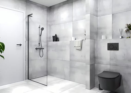 SAT Walk-in walk in Dušo-Sienelė 90 cm juodos matinės spalvos su skaidriu stiklu