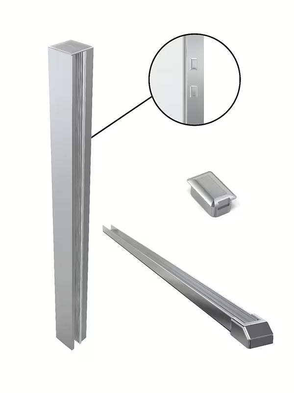 Chromo profilio tvirtinimas SAT Walk-in pro dušo sienelei su apatiniu profiliu ir montavimo rinkiniu.