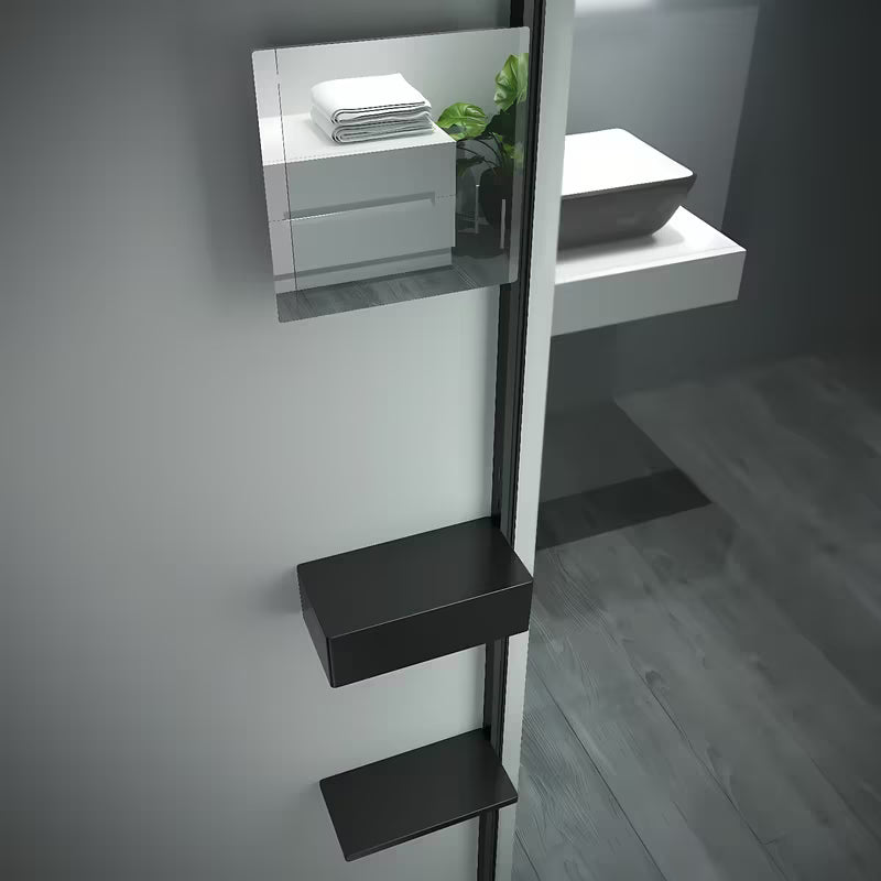 Reguliuojamas veidrodėlis SAT Walk-In juodos spalvos pro dušo kabina su kairine ir dešinine montavimo kryptimi.